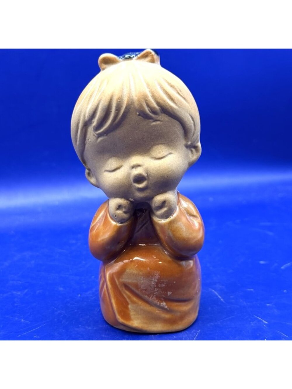 Vintage Praying Girl Figurine Ceramic Bisque Kneeling Praying Japan Statuette